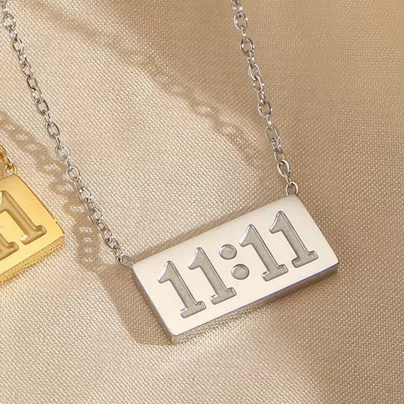 Silver 1111 Angel Number Pendant Necklace Stainless Steel - Picture 9 of 12